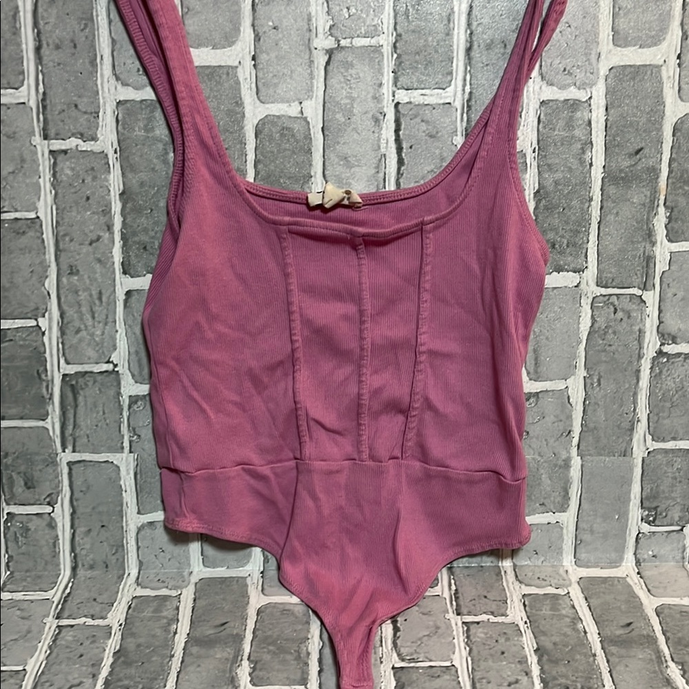 Open Edit Pink Ribbed Bodysuit